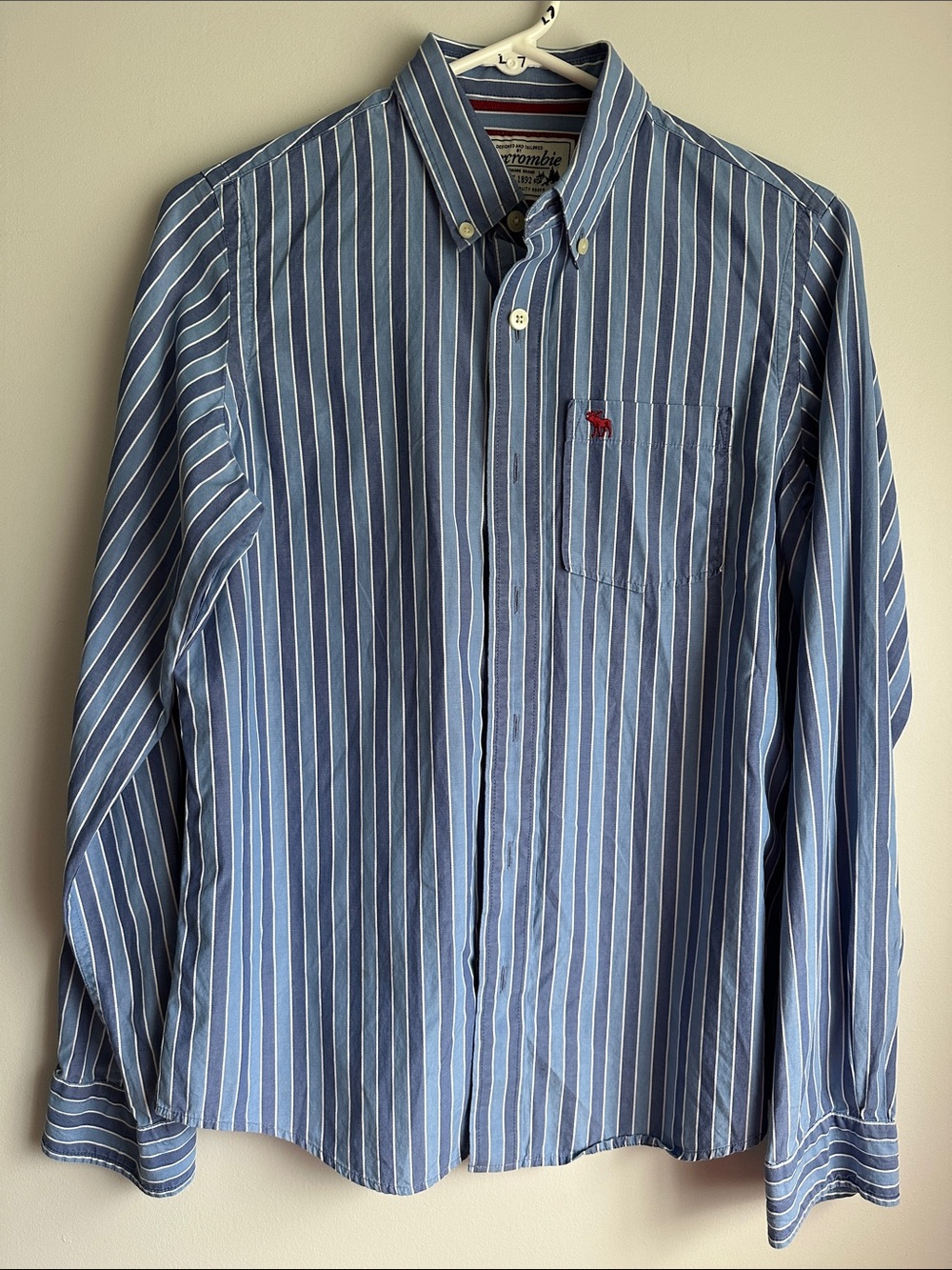 Abercrombie Boy’s XL Button Down Blue & White Long Sleeve Dress Shirt Vintage 90